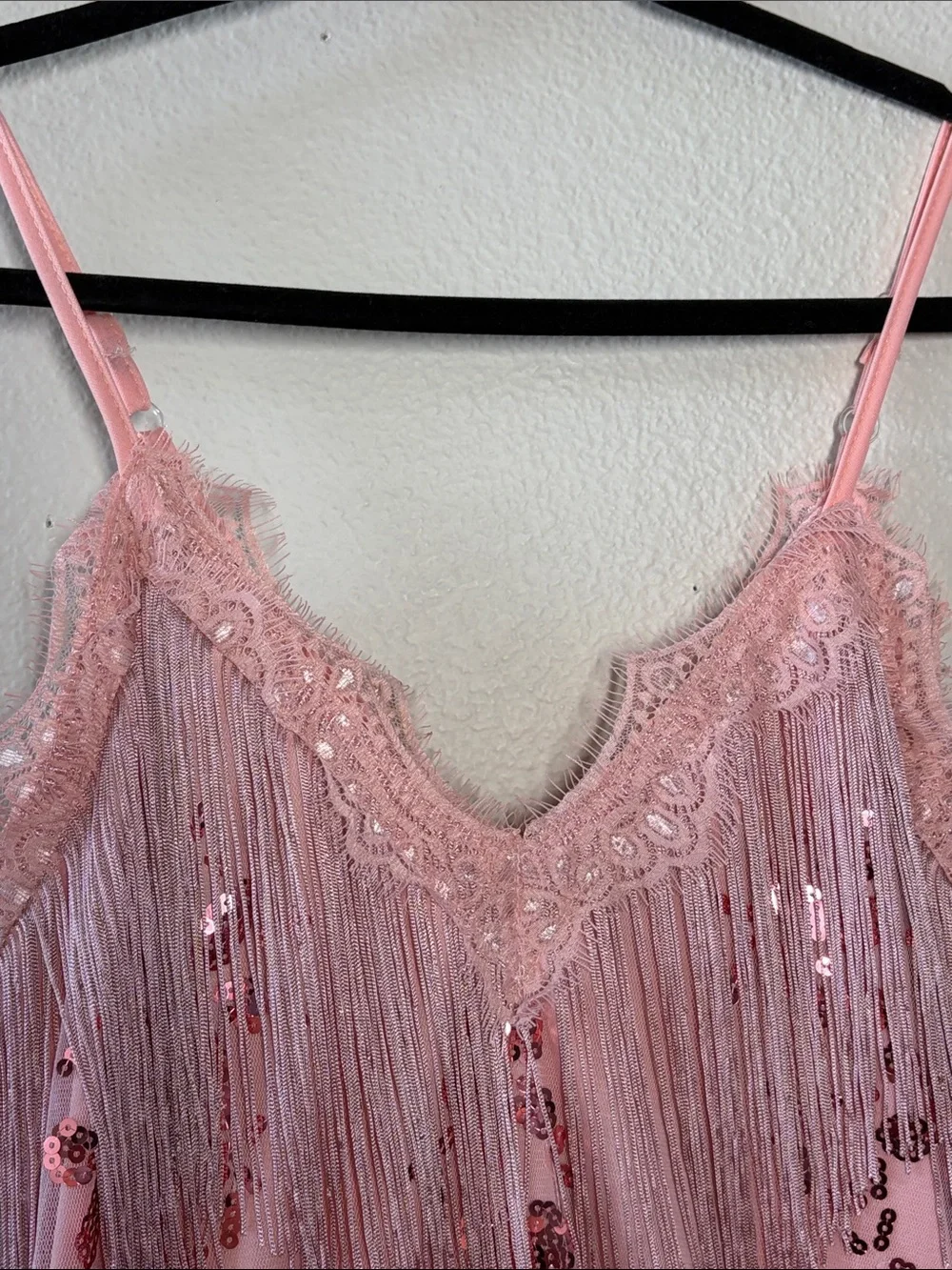 Fringed Pink Sequin Slip Dress - Picture 6 of 9